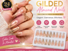 24Pcs Mid-length Gilded Almond Nails Set press on nails with luxury gilded almond design